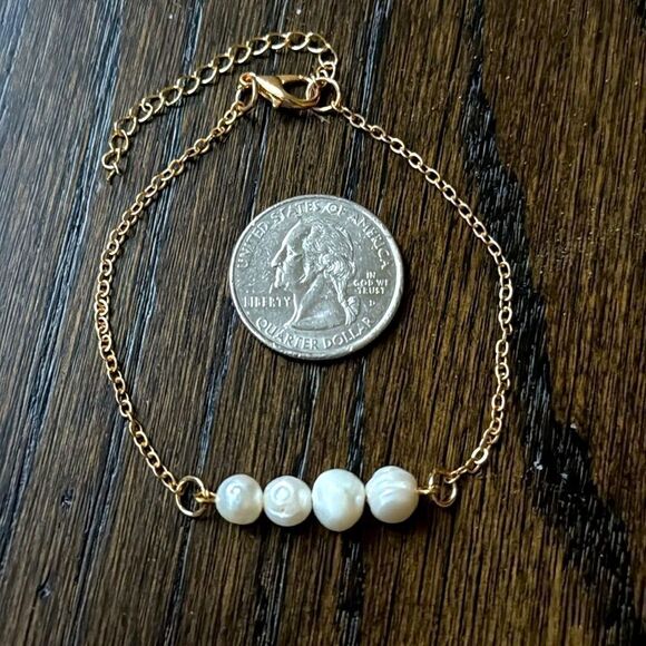 Genuine Pearl 14k Gold Plated Boho Beach Anklet or Bracelet, Adjustable 7.5-9.5” - Picture 6 of 7